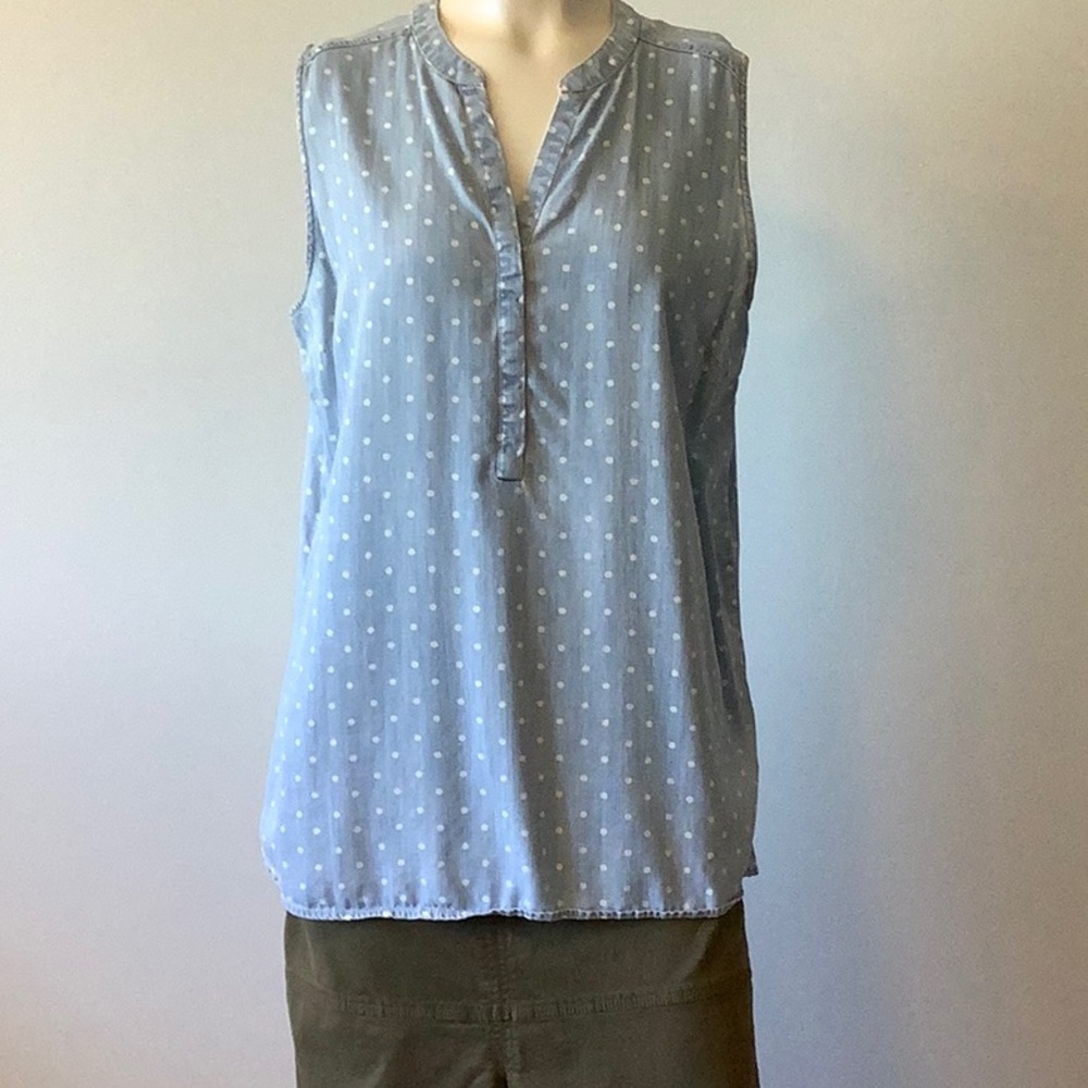 Foxcroft Light Blue Polka Dot Top - size 14 - FTTS